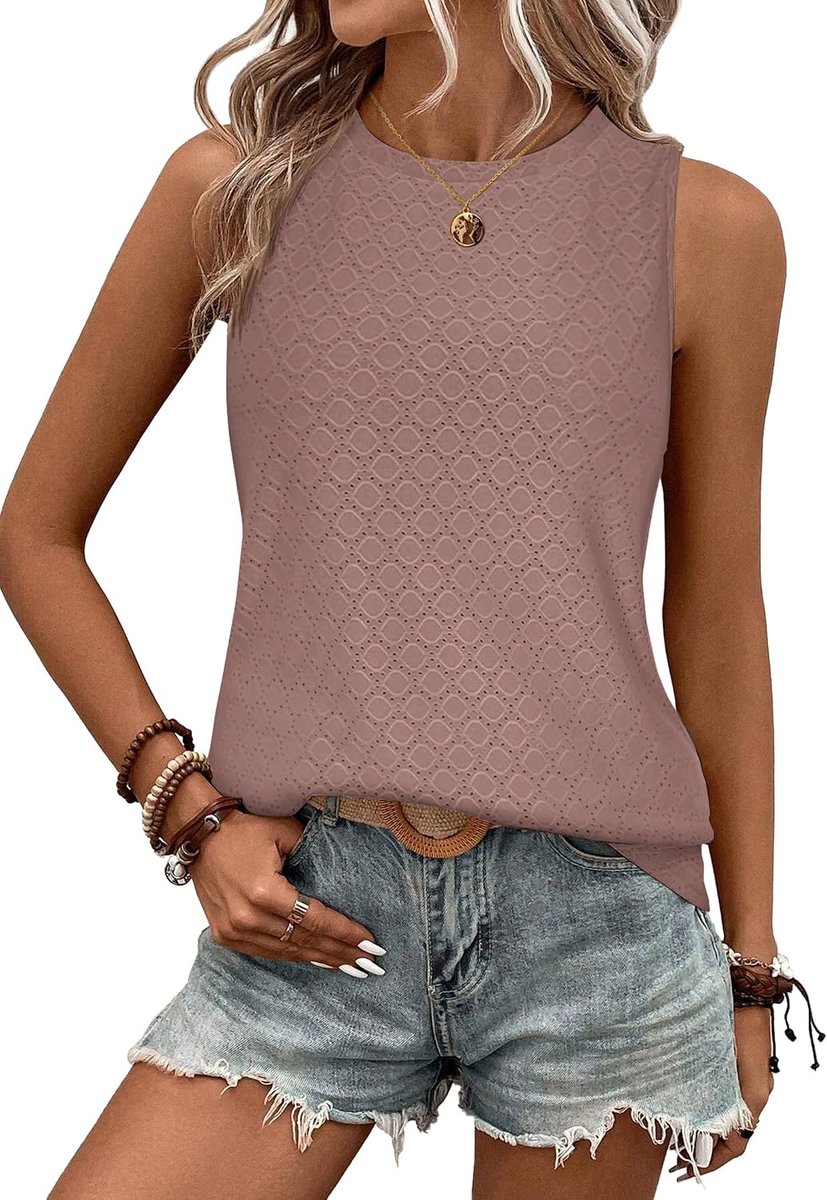 Tanktop voor dames, zomer, mouwloos T-shirt, ronde hals, blousetop, licht, elegant bovenstuk, basic top, S-XXL