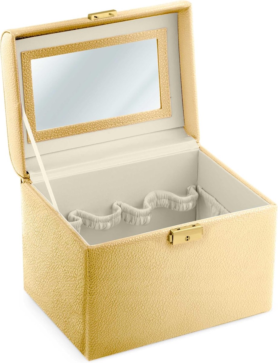 Case Vanity Case Cosmetische Tas Toilettas met Spiegel Kunstleer 22,5 cm x 16,5 cm x 17,2 cm Goud