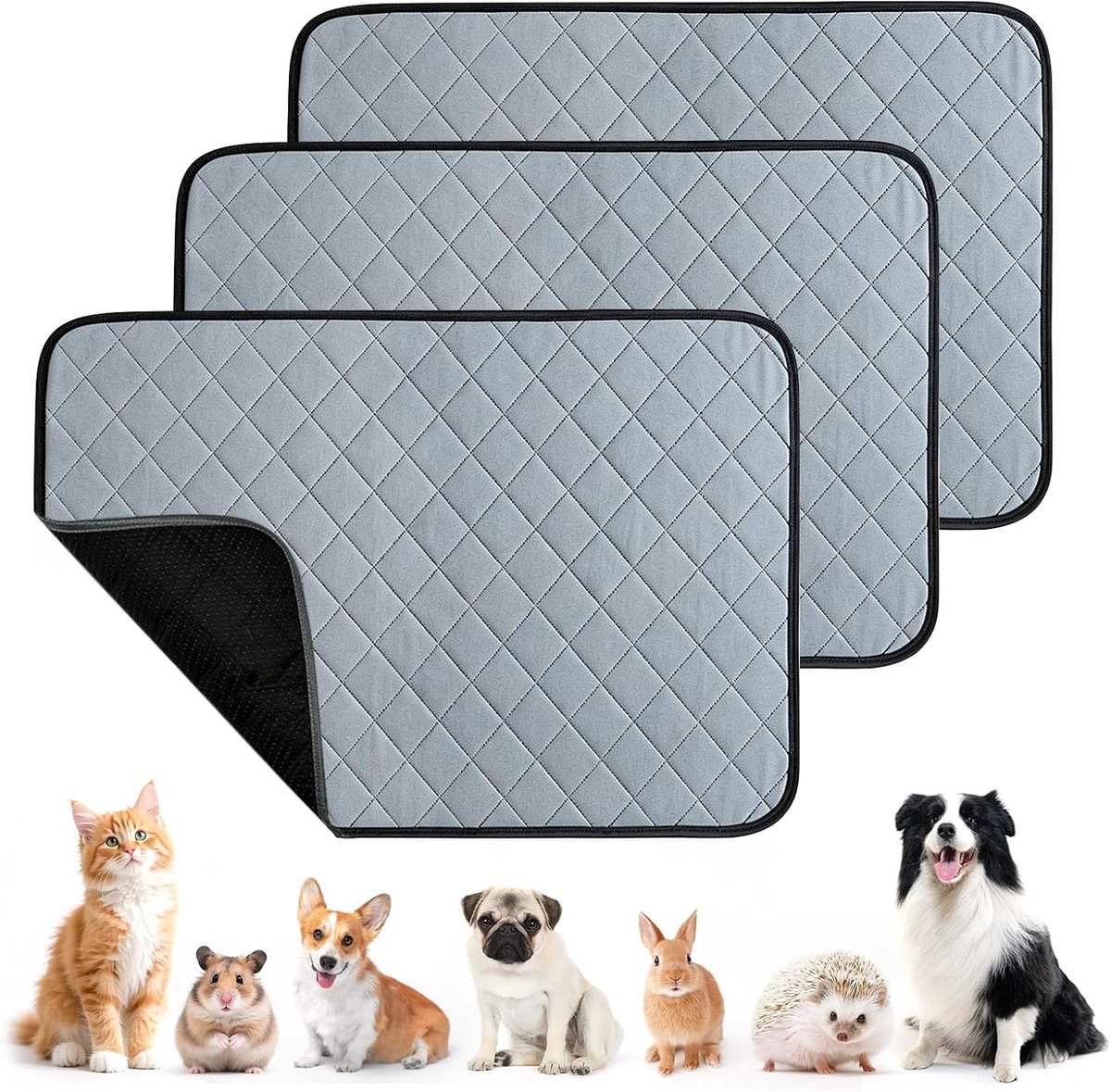 Pipipads, 3 stuks, 45 x 60 cm, pipipads, cavia's, wasbaar, antislip, absorberende onderlegger voor cavia's, voor konijnen, honden, accessoires