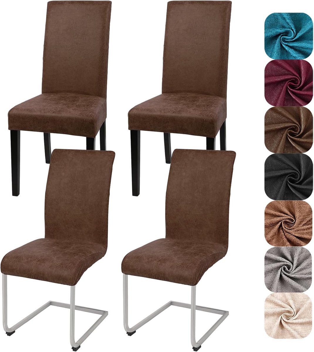 Zeemleren stoelhoezen 4-delige set Stretch PU stoelbekleding Schommelstoelen Elastische hoezen voor stoelen Afneembaar Eetkamer stoelhoezen Vrijhangende stoelen voor keuken restaurant hotel