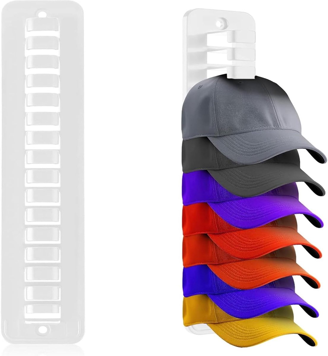 Hoed-organizer voor honkbalpetten, hoedenstandaard voor aan de muur, compacte hoed-opberg-displayhouder, hoedhanger, sterk klevend/wandboring voor deur, slaapkamer, kast (wit)