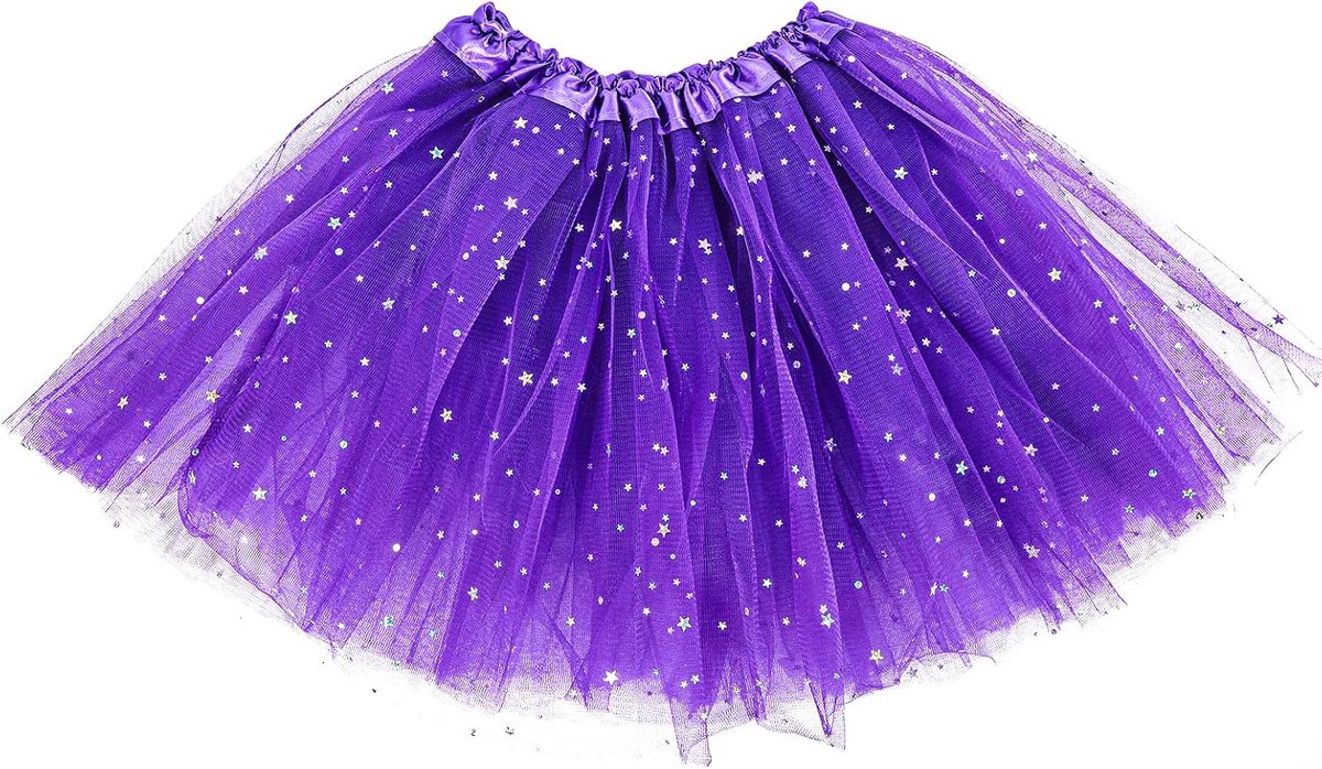 Tuturok voor vrouwen, meisjes, volwassenen, elastische 3-laags tule tutu rok met pailletten sterren retro 80's bubbelrok