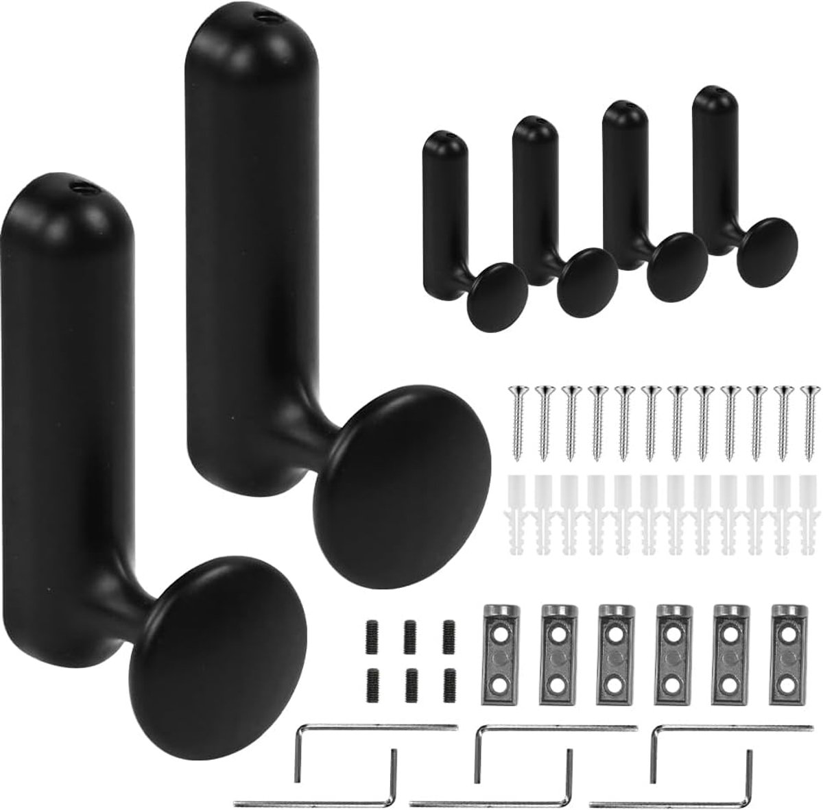 6 stuks garderobehaken, zwart, mat, kledinghaken, metaal, handdoekhaken om te boren, ronde wandhaken, garderobe, moderne hoedhaken voor jassen, jassen, kleding, sjaals, badkamer, slaapkamer