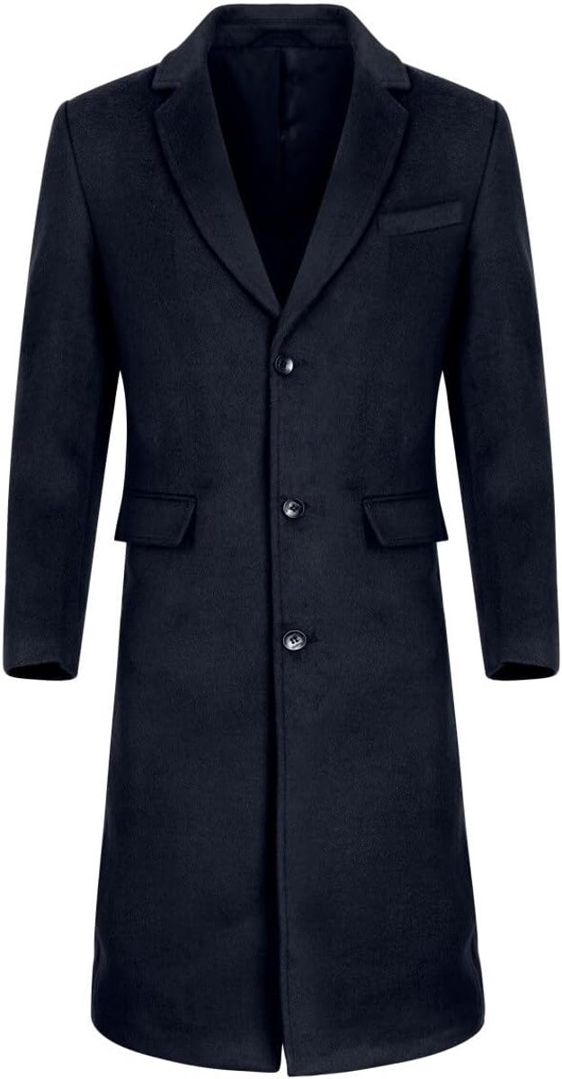Lange winterjas voor heren, wollen jas, winter, herenmantel, slim fit, omslagkraag, business