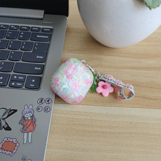 Compatibel met AirPods 4 hoes, schattig sierlijk roze bloemenpatroon, hoofdtelefoonbeschermhoes voor Air Pod 4 (Bloemen-A) van compatibel — afbeelding 3
