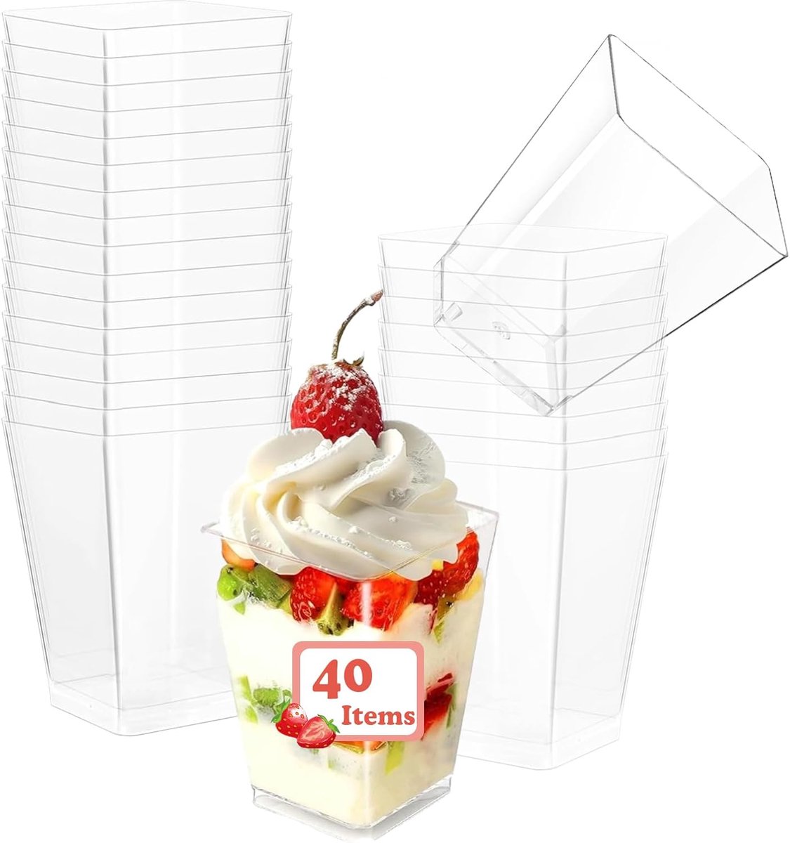 40 stuks dessertglazen van kunststof, party-taartplaatsing | 150 ml transparante dessertkommen, dessertbekers van kunststof, herbruikbaar, geschikt voor verkoop en presentatie in