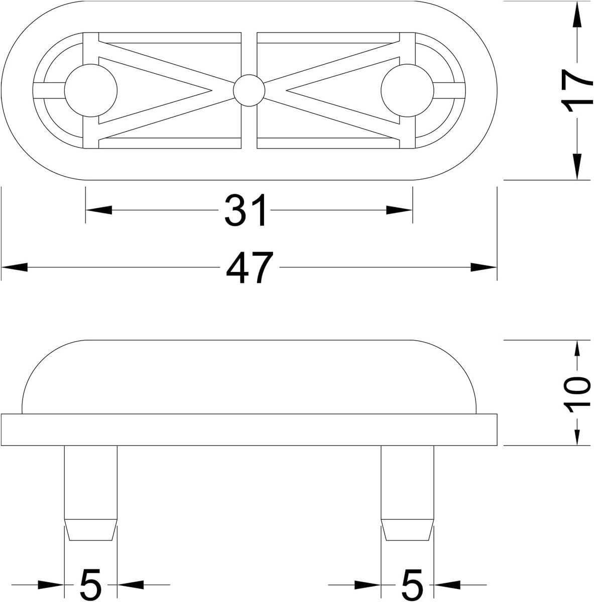 H 10 x 47 x 17 mm 4 stuks wc-brilhoes rubber friges