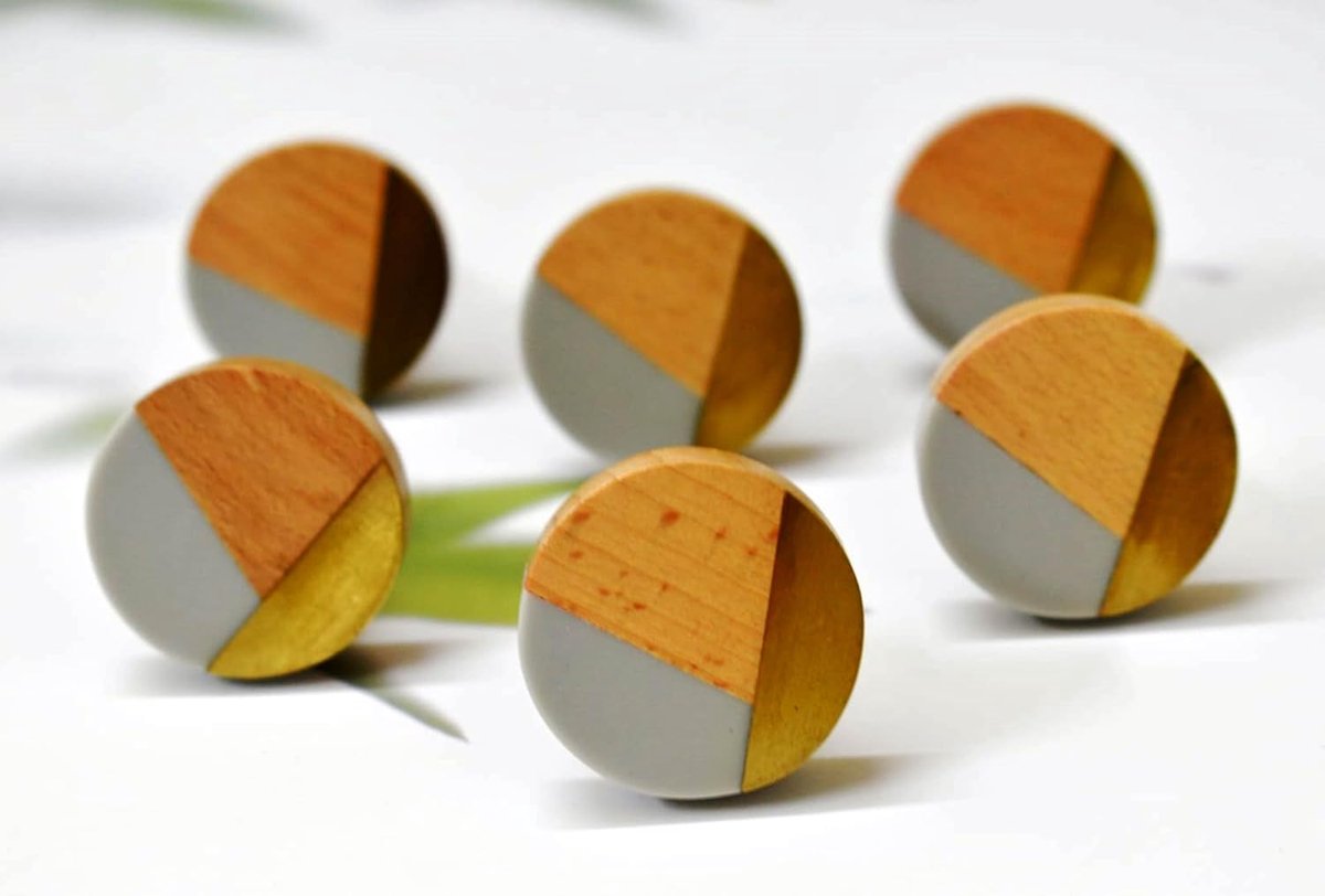 Deurgrepen van hout en hars, drie tinten, goud, vintage, shabby chic, voor binnenmeubels, kast, lade, 6 stuks