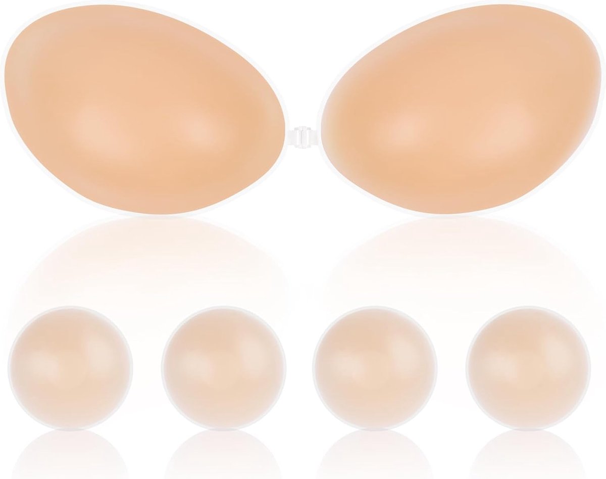 Zelfklevende beha zonder bandjes, siliconen beha voor dames, zelfklevende beha, herbruikbaar, onzichtbaar, huidvriendelijk, comfortabel, rugvrij, push-up-beha met 4 stuks tepelafdekkingen