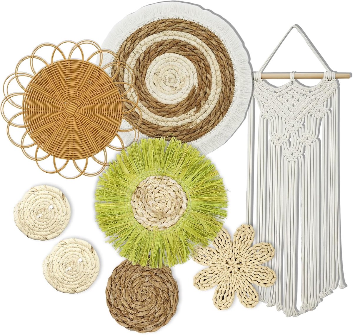 Boheemse stijl, handgeweven ronde muurmanden in stervorm, natuurlijke kleuren, geschikt voor woonkamer, slaapkamer, boerderijstijl, Europees decor