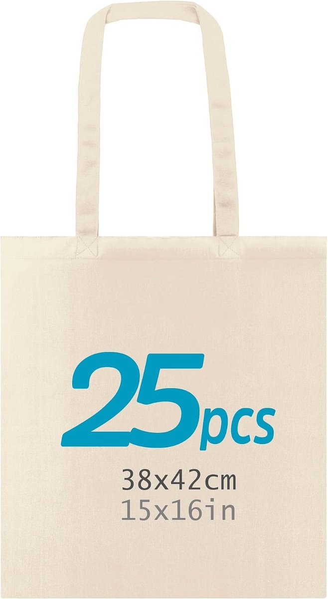 Bag, multifunctionele tas van katoen, met lange handgrepen, sterke tas, wasbaar, herbruikbaar, ideaal voor boodschappentas, voor kleding, school, levensmiddelen, groenten, knutselen, schilderen,