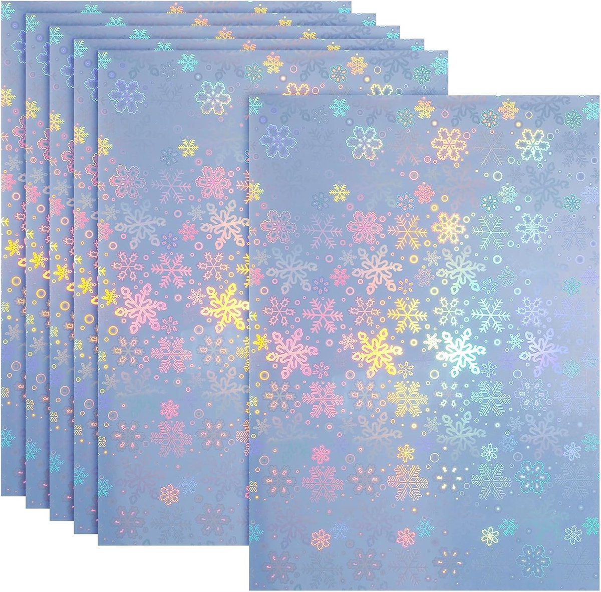 30 x 20 cm afdrukbaar holografisch stickerpapier, 6 vellen vinyl stickerpapier A4 waterdicht snel sticker voor laserprinter inkjetprinter, sneeuwvlokpatroon