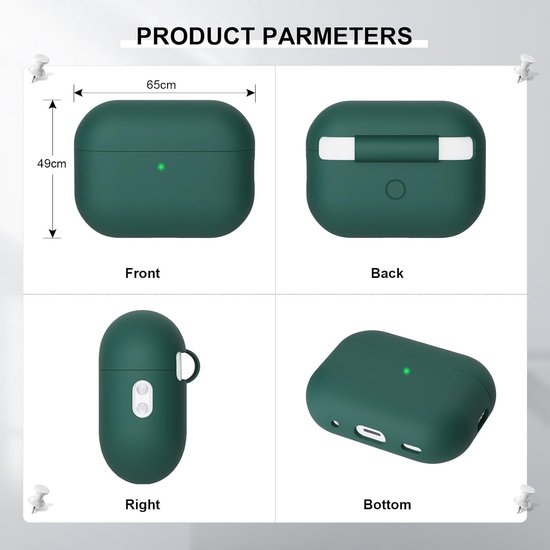 2PCS Mocarheri Siliconen hoes Compatibel met Airpods Pro 2 Generation hoes 2022, Ultra-Thin, siliconen stootvaste zachte beschermhoes voor Airpods Pro 2, LED vooraan zichtbaar (zwart/donkergroen) — afbeelding 5