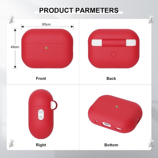 Hoes compatibel met Airpods Pro 2e generatie hoes 2022, Ultra-Thin, zachte beschermhoes voor Airpods Pro 2, LED vooraan zichtbaar (Rood) — afbeelding 5