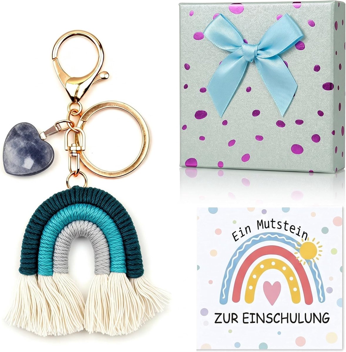 Vulling, Moedsteen Sleutelhanger Cadeau voor Eerste Schooldag Jongen en Meisje, Schoolstart Cadeau, Schoolkind 2026 Cadeau met Kaart en Geschenkdoos, Geluksbrenger voor Schoolbegin