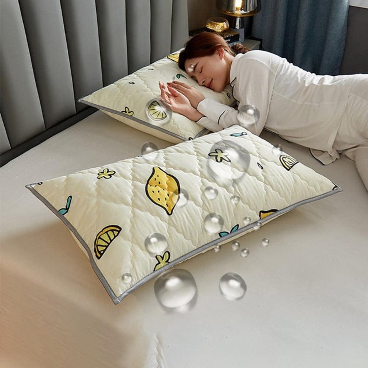 Pillowcase Nordic Double-Layer Pillowcase Waterproof And Anti-Mite Antibacterial Quilted Cotton Pillowcase-6,470X740Mm 2Pcs