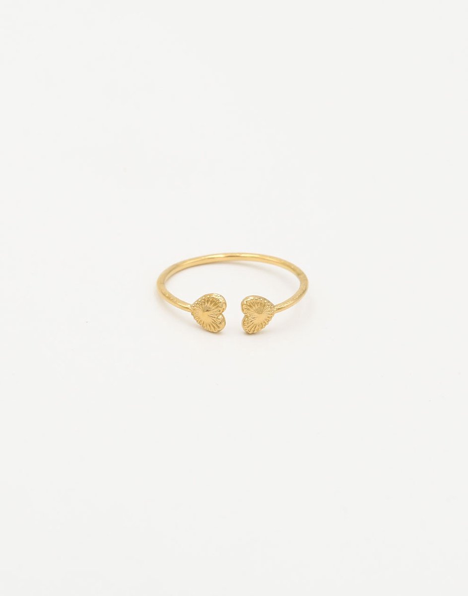 Ring Dubbel Vintage Hartjes Goudkleurig - Verstelbaar - Stainless Steel - Glow Adora