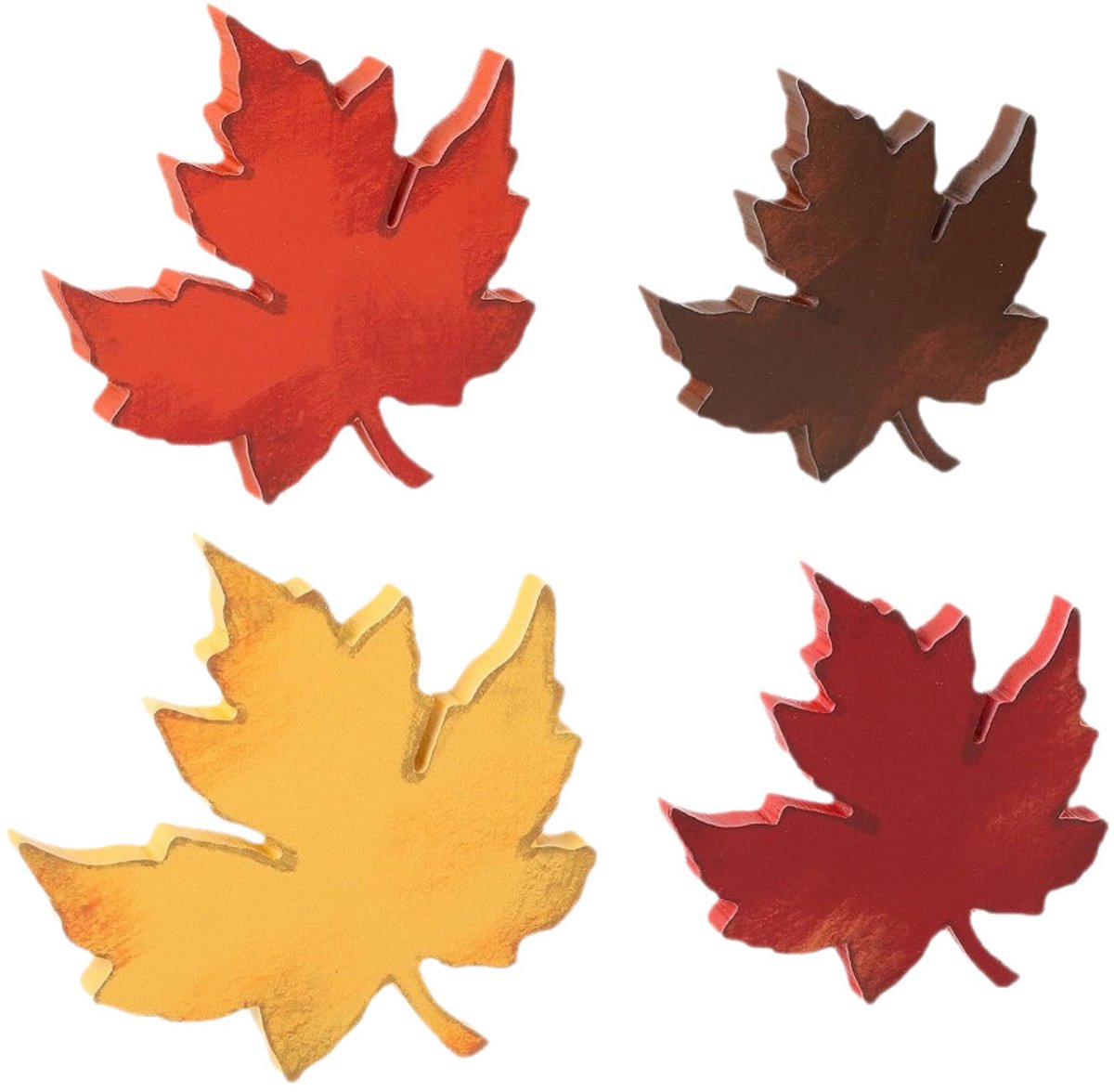 Claoner Herfst decoratie houten blokken - Set van 4 - Esdoornblad - Voor tafel of schap - Vintage oogst