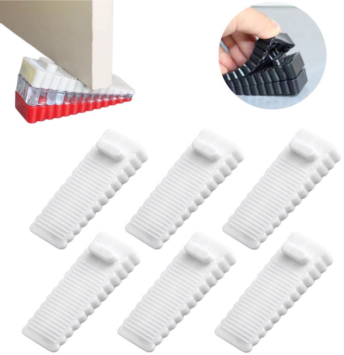 Set van 6 antislip rubberen deurstoppers –9.5*1.4*4cm- Siliconen deurstoppers geschikt voor alle vloertypes – Stapelbare deurwiggen – Voor het vastzetten van deuren in keukens, kantoren, entrees, kelders en meer - stopper - deurstop