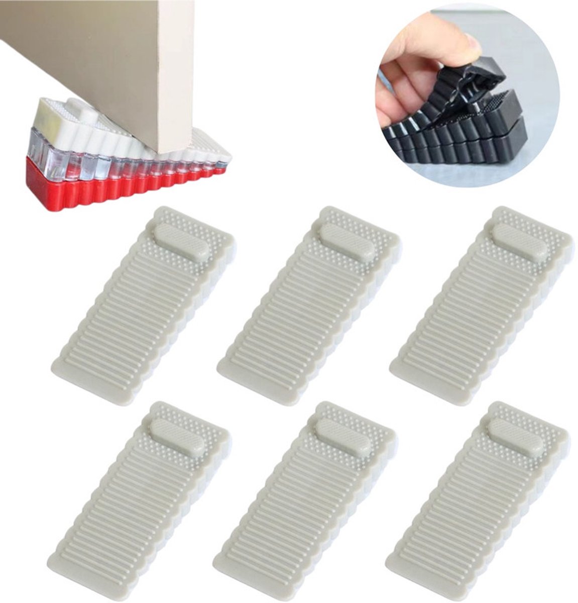 Set van 6 antislip rubberen deurstoppers –9.5*1.4*4cm- Siliconen deurstoppers geschikt voor alle vloertypes – Stapelbare deurwiggen – Voor het vastzetten van deuren in keukens, kantoren, entrees, kelders en meer - stopper - deurstop