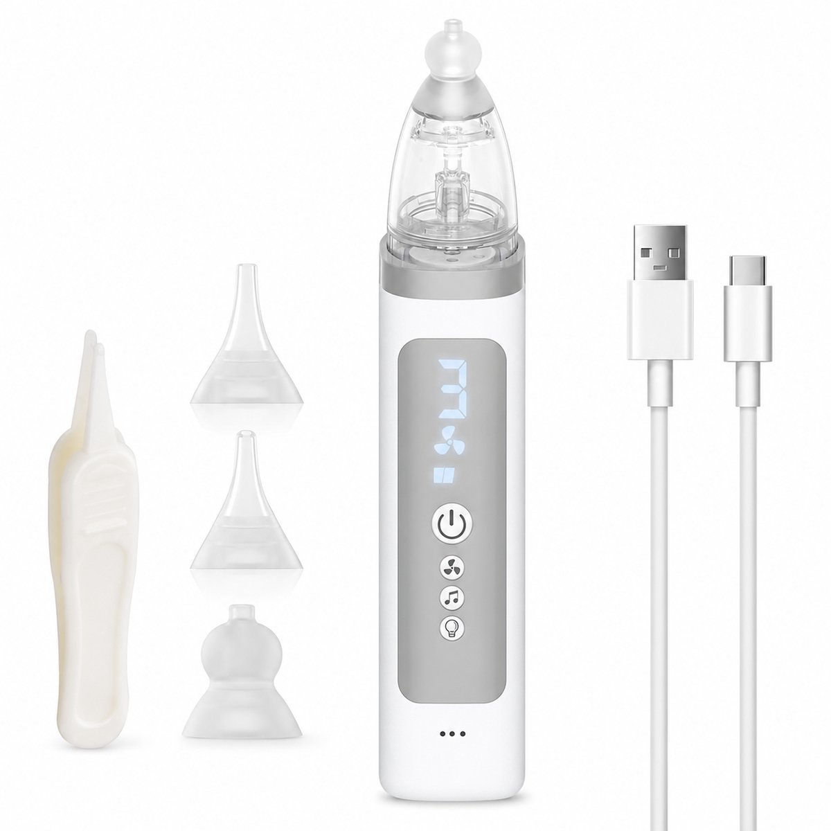 Bobypet - Neusreiniger Baby Elektrische - 3 Zuigstanden - Met 3 Herbruikbare Siliconen Opzetstukjes - Met Muziek En Licht - Voor Kleine Baby'S