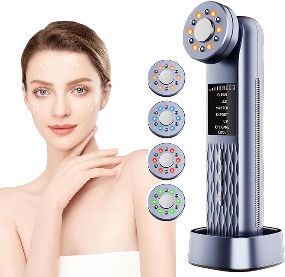 Multifunctioneel gezichtsverzorgingsapparaat, draagbare elektrische gezichtsmassager, 7-in-1 gezichtsmassager met roodlichttherapie, Geschikt voor huidverzorging thuis.