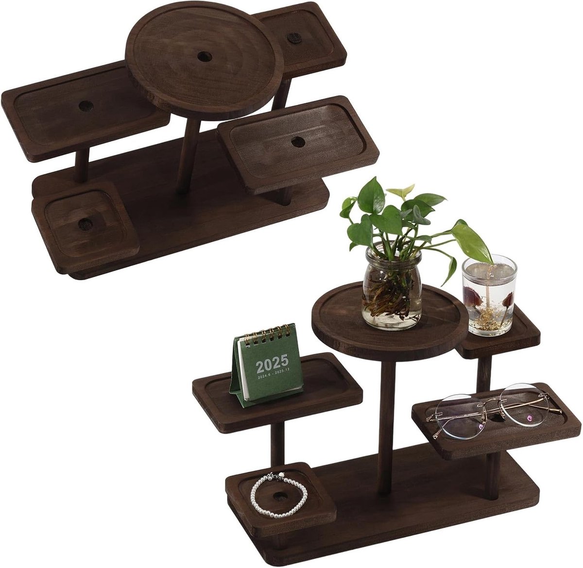 Gelaagde Houten Tray Stand met 5 Laagjes voor Bruiloft, Verjaardag en Theekransje - Rustiek Design in Walnoot Bruin