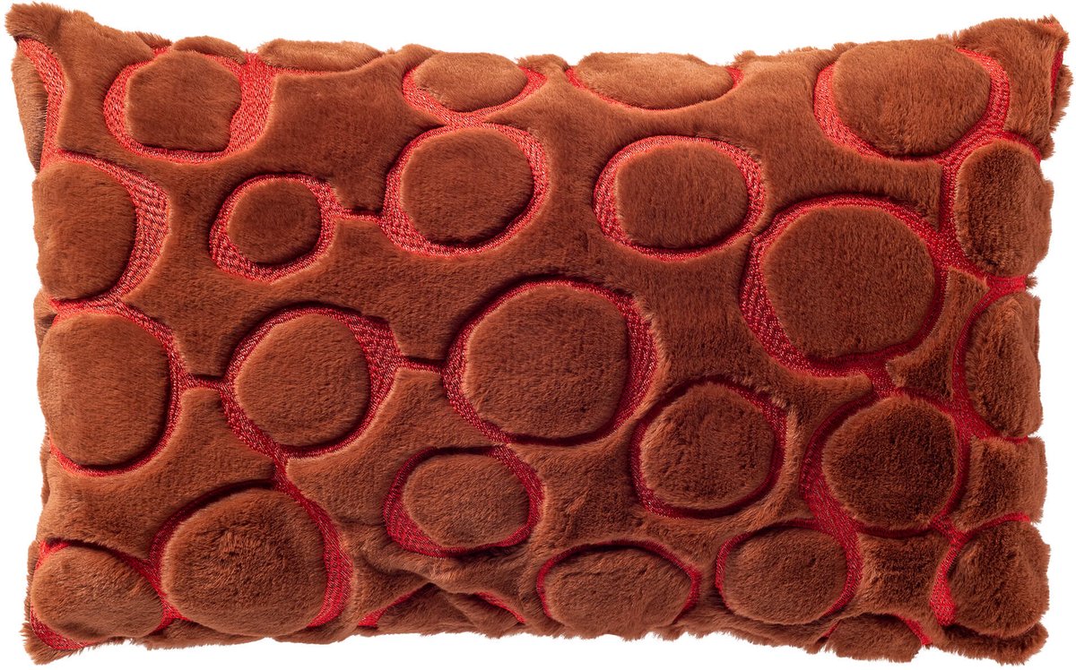 Dutch Decor DOMANI - kussenhoes 30x50 cm - bontlook - cirkelpatroon - Brown Patina - bruin, rood - met rits - zonder binnenkussen