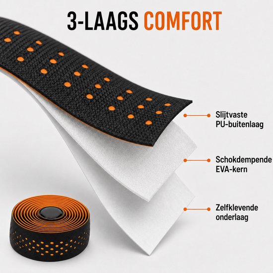 Cloudy - Stuurtape - Stuurlint - Antislip - PU+eva - Lengte: 200cm x 3cm x 3mm - Oranje — afbeelding 4