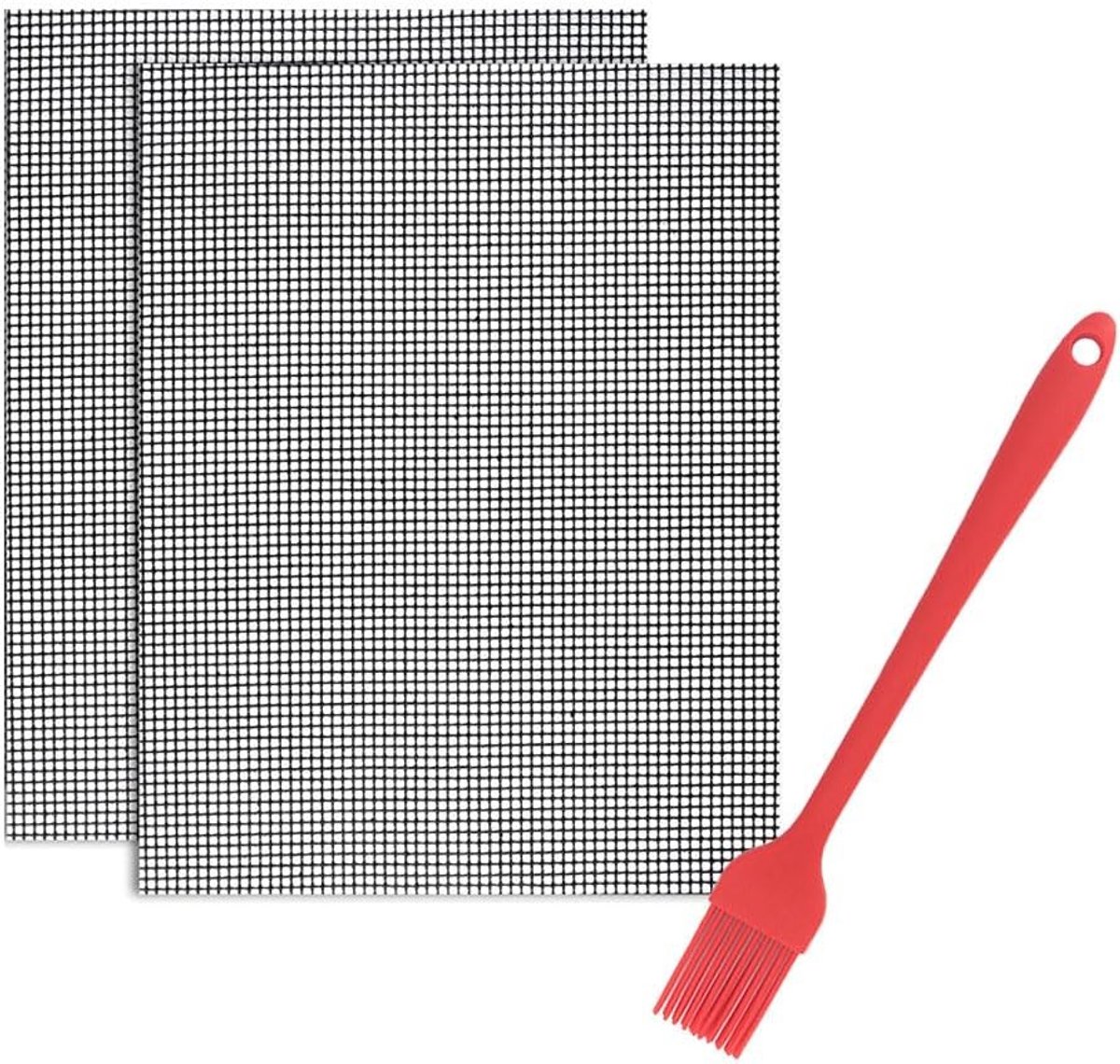 Grillmatten Set - Zwart - 40 x 30 cm - Herbruikbare Hittebestendige Grillmatten met Siliconen Borstel - Voor BBQ en Grill