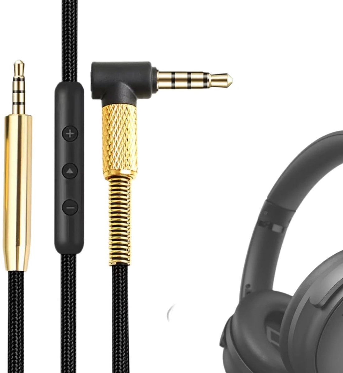 Audiokabel, nylon vlechtwerk, 2,5 mm naar 3,5 mm AUX-kabel, met microfoon en bedieningsknoppen, compatibel met Bose 700, OE2, OE2i, QuietComfort, QC25, QC35II, QC35, QC45, Soundlink