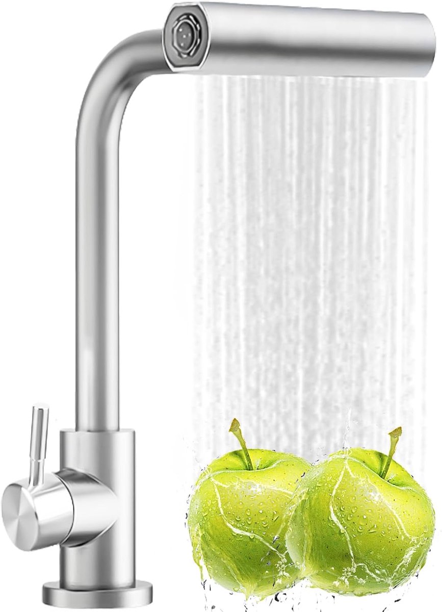 Keuken, keukenkraan, uittrekbaar met 4 straalsoorten, 360° draaibaar, hogedruk mengkraan, waterval, spoelbakarmatuur met eengreepsmengkraan SUS304 roestvrij staal, voor moderne keuken