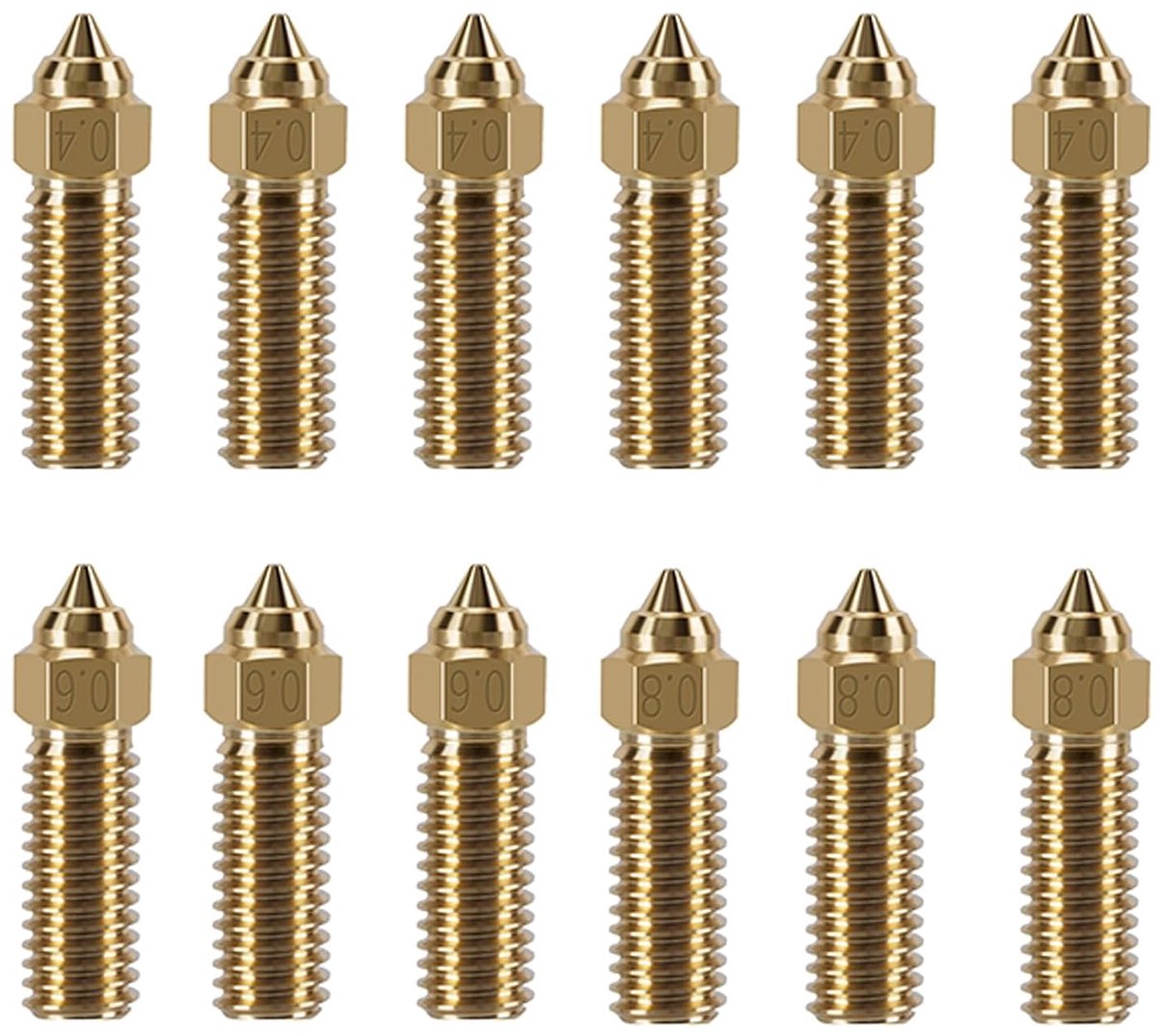 12 stuks messing spuitmonden voor K1 Max, 3D-printeronderdelen, 6 stuks, 0,4 mm, 3 stuks, 0,6 mm, 0,8 mm High Speed messing mondstuk voor Creality K1, Ender 3 V3 KE, CR-10 SE