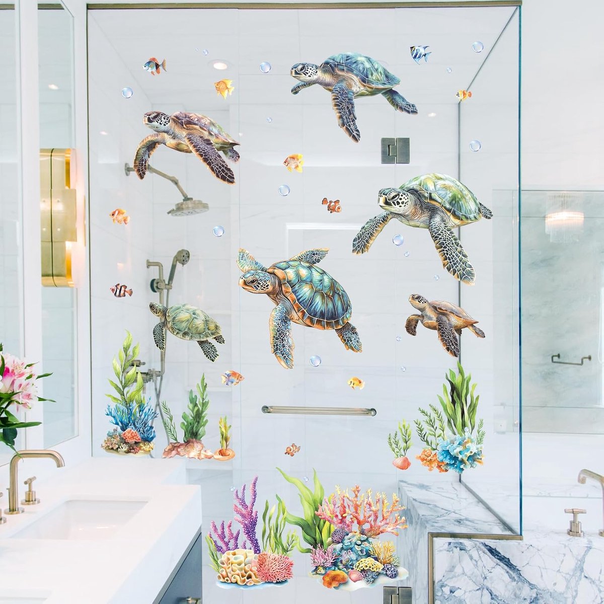 Verwijderbare zeedier muursticker pellen en opplakken, zelfklevende vinyl muursticker, zeeschildpad wanddecoratie kunst woondecoratie voor woonkamer slaapkamer kinderkamer speelkamer