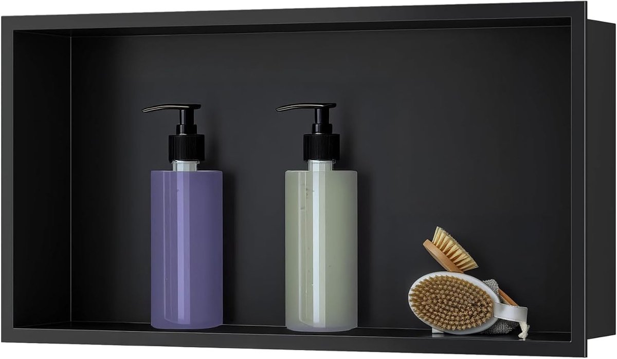 Wandnis voor douche, roestvrij staal, 30 x 60 x 10 cm, zwart | Roestvrij stalen wandnis, nis zonder plank, doucheruimte