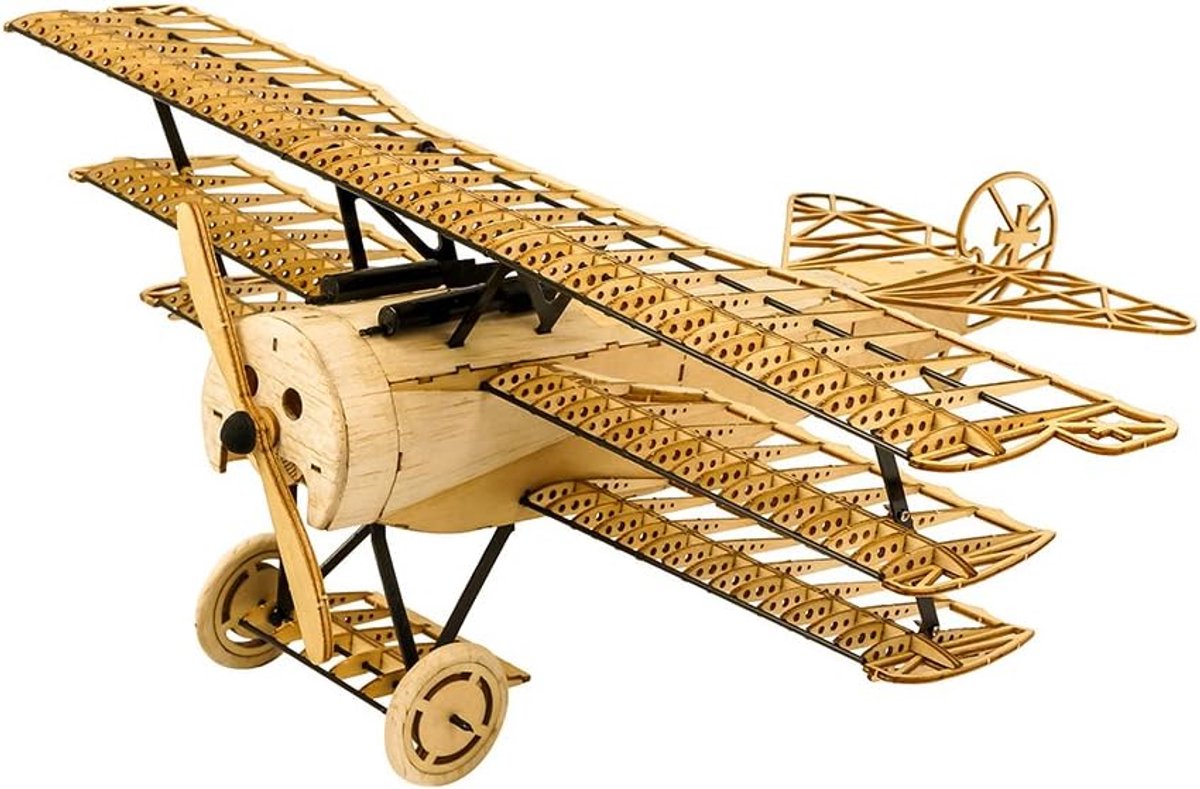 Vliegtuig van hout, 3D, Balsa Triplan-set om te bouwen, lasergesneden puzzel WW1 vliegtuig voor volwassenen en jongeren
