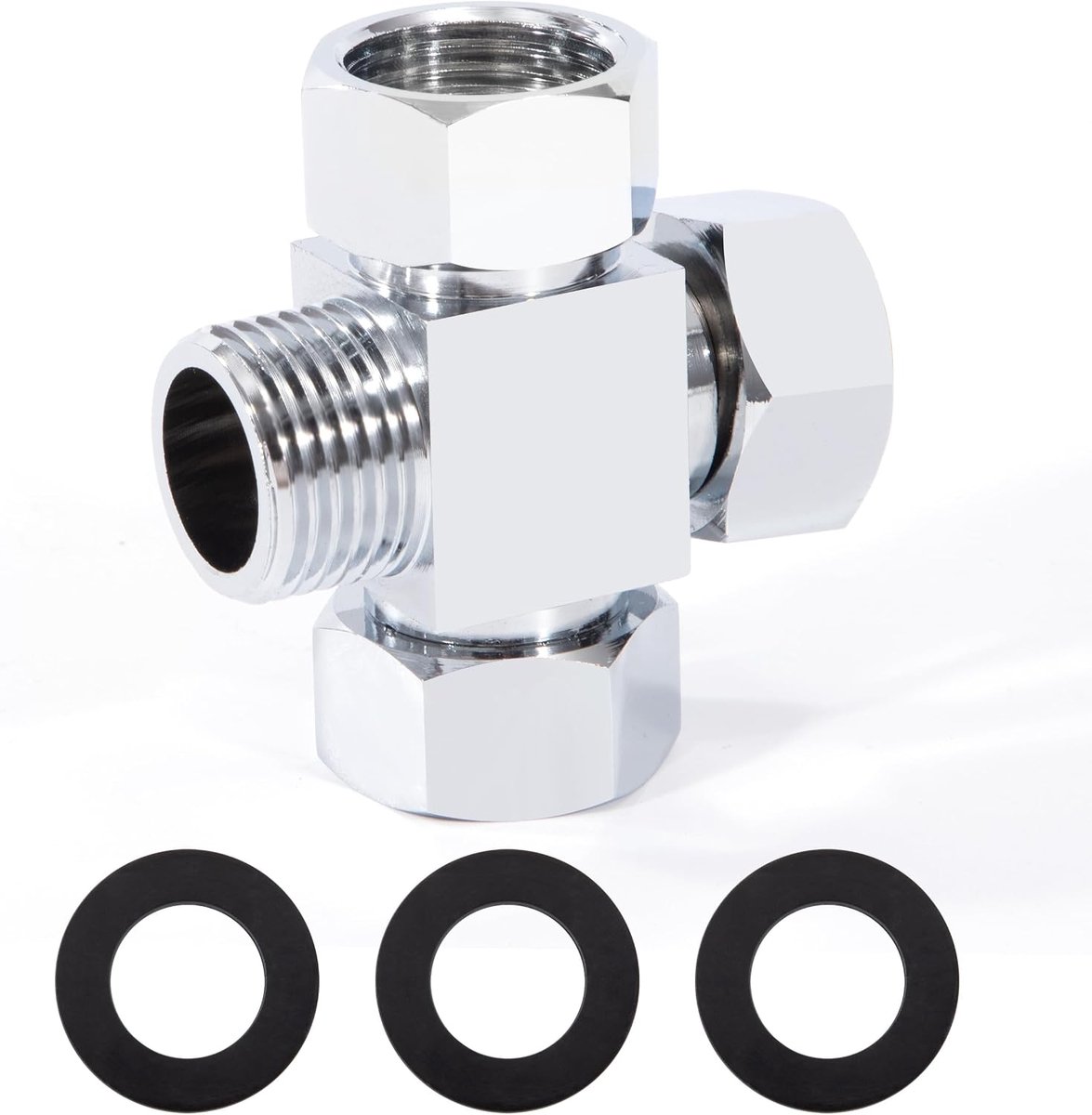 Verbindingen, 90 graden, 4-weg, 1/2 inch compressieslangconnectorventiel, geschikt voor het aansluiten van slangen, vervangende doucheaccessoires voor sanitaire aansluitingen
