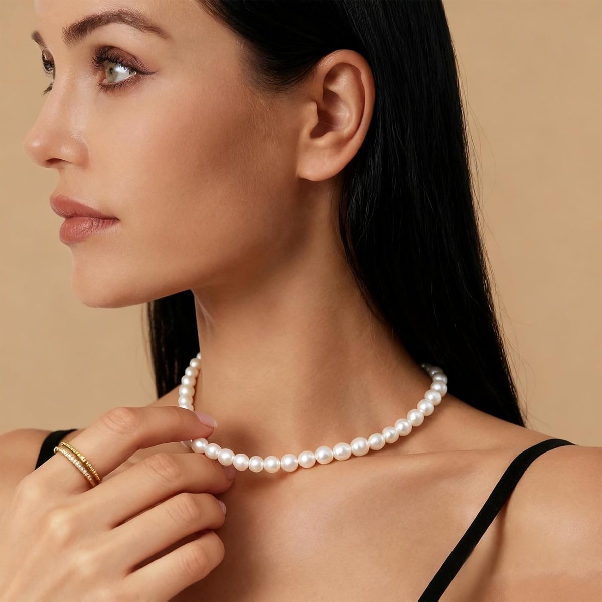 Sieradensets voor dames, 14 K vergulde parels, halsketting, oorbellen, set dubbele meerrijige choker, parelketting, bruidssieraden, cadeaus voor feest, eindexamenbal, bruiloft, festival