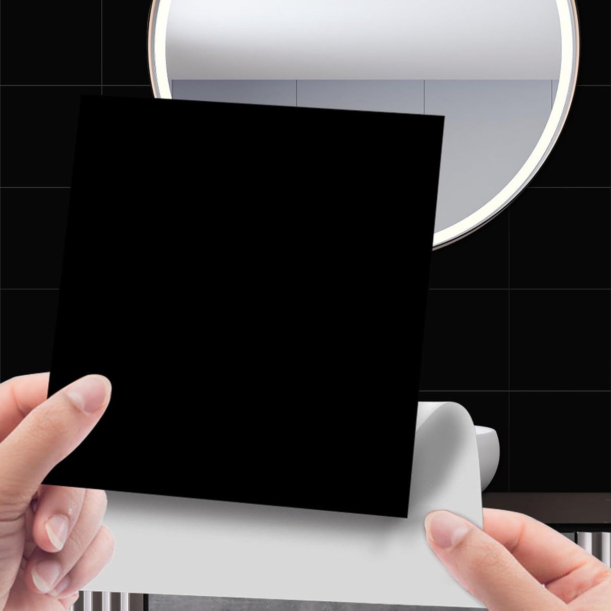 Tegelstickers keuken zwart, 15 x 15 cm badkamer zelfklevende tegeldecoratie, tegelstickers vinyl waterbestendig, plaktegels van pvc in formaat voor keuken, eetkamer, badkamer