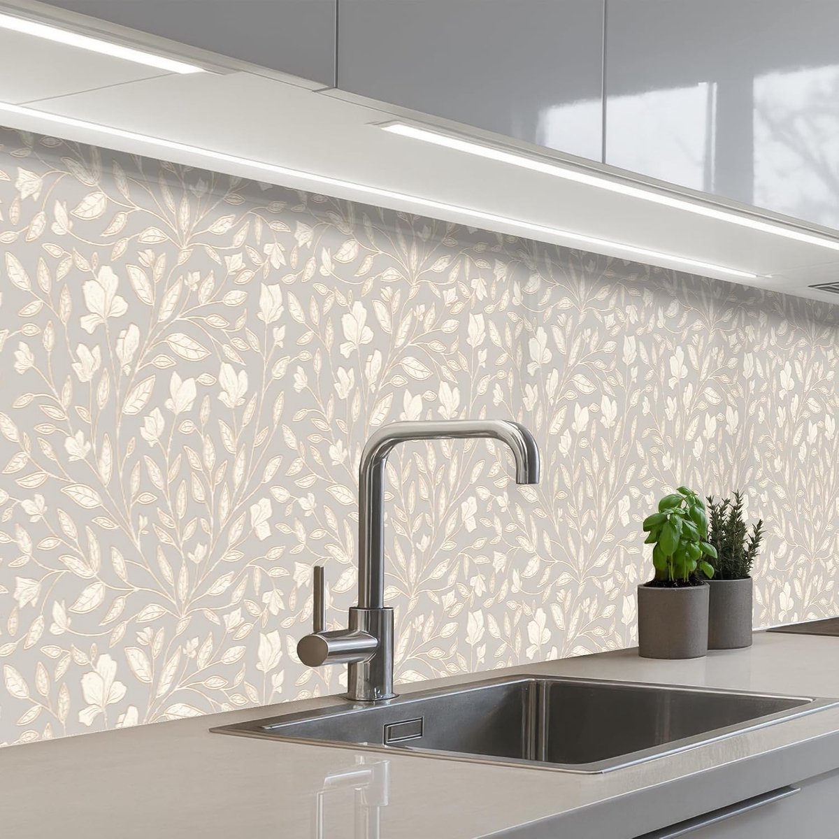Keukenachterwand 60x300 cm zelfklevend keuken decoratie accessories home kitchen spatscherm Bloemen - Steel - Blaadjes