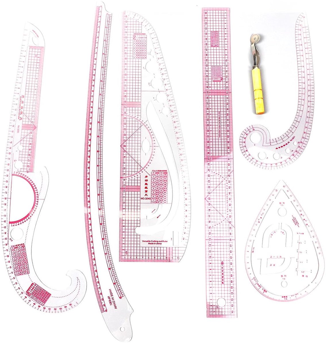 Naailiniaal op maat, 7-delige Franse curve-liniaalset Hoge nauwkeurigheid Compleet gereedschap Naailiniaalset met schaal voor beginners Kleermakers Patroon maken