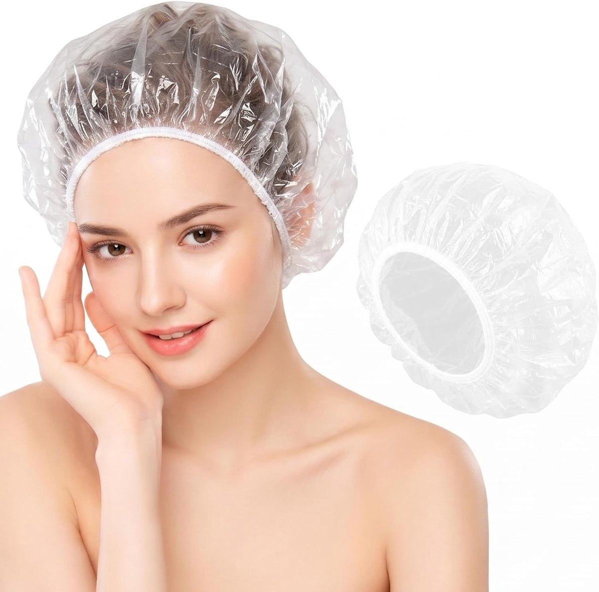 200 stuks wegwerpdouchemuts, waterdichte douchemuts, 42 cm, transparante douchemuts van dik PE-kunststof voor dames en heren, haarbescherming, badmuts voor douche, salon, spa, hotel, reizen