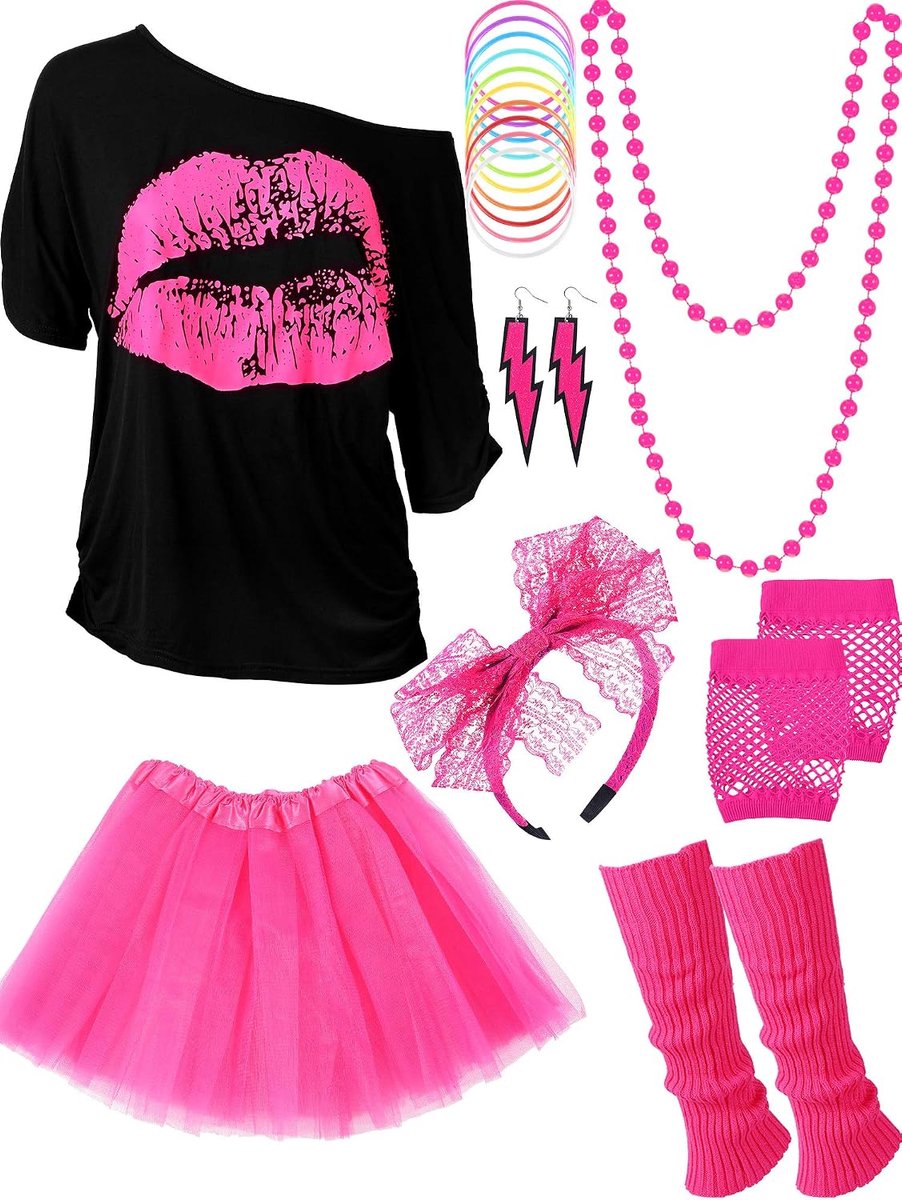 80 Outfit Kostuum Accessoires voor Vrouwen Neon T Shirt Tutu Rok voor Halloween