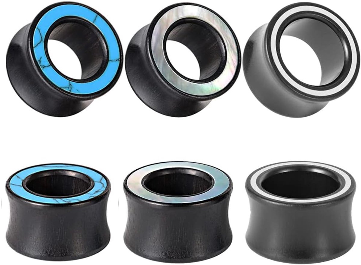 Set van 6 sandelhout meetinstrumenten hout tunnel houten oordoppen oorringen lichaamssieraden stretching tapers expander 0g-1" in 8mm-25mm