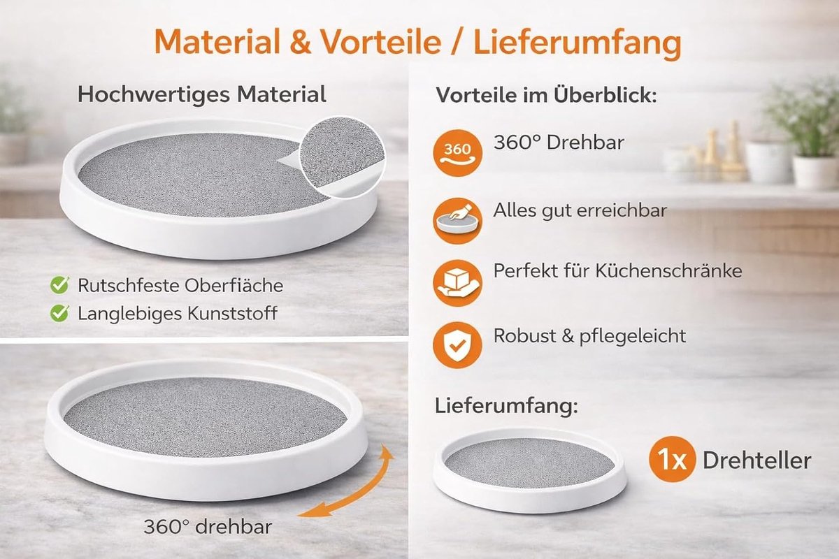 Keuken 25,5 cm – 360° Draaibare Kruidenrek Organizer met Antislip – Opbergplateau voor Specerijen, Olie en Sauzen