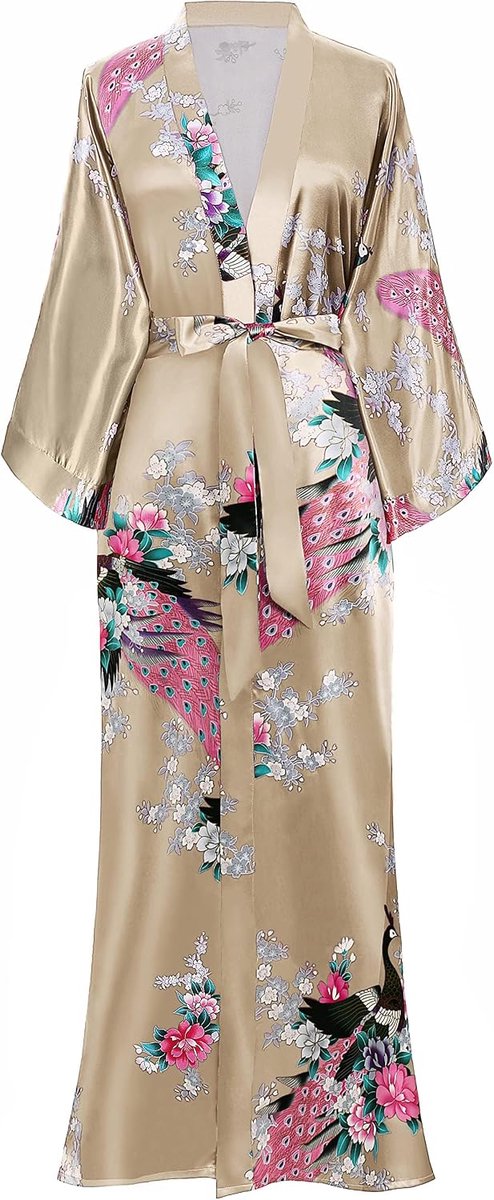 Kimono ochtendjas, kimono-gewaad met pauwenmotief, kimono-vesten voor vrouwen, bruiloft-meisjespyjama voor gezelligheidsbijeenkomsten van 135 cm