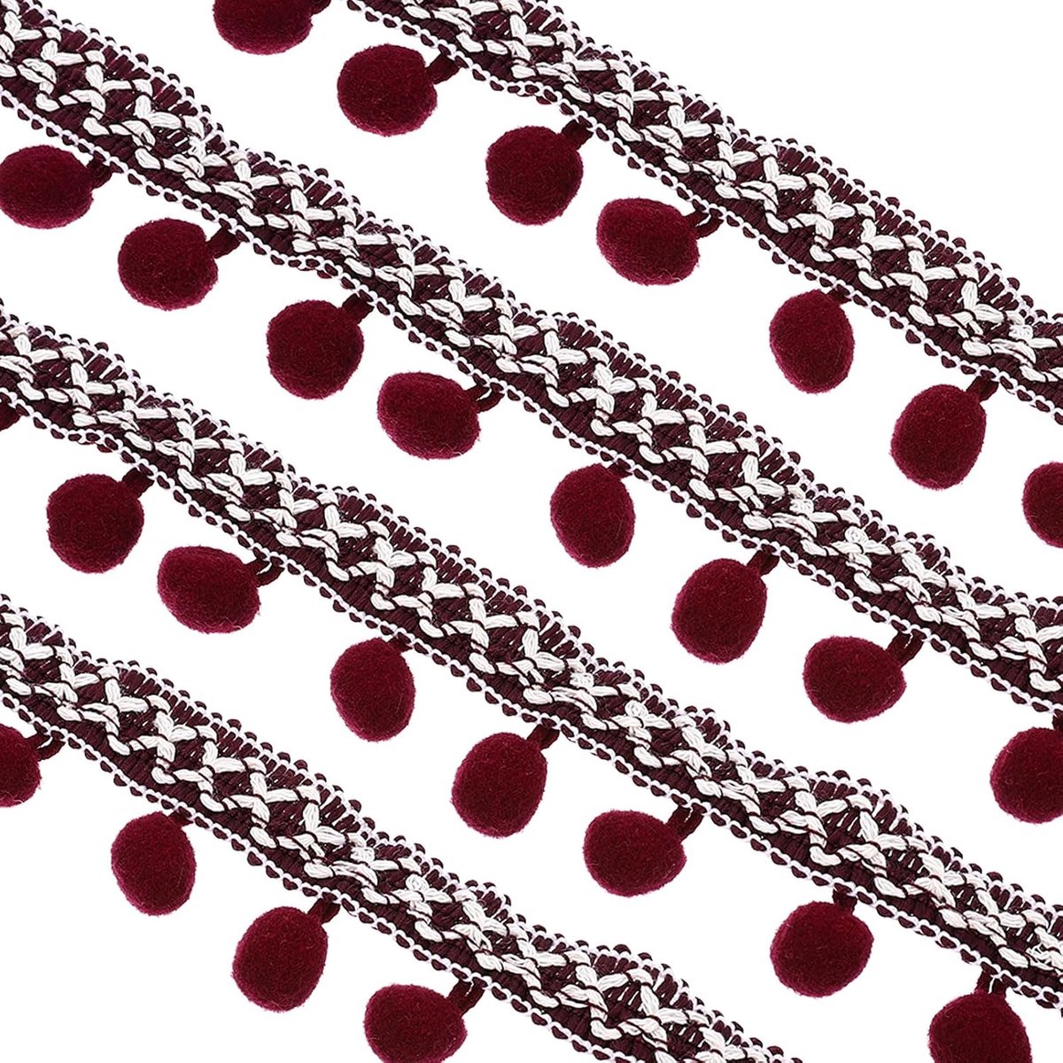 Borduurlint met kwastjes, 20 Yards Trim Pony Pompon Polyester, Geweven Borduurwerk Voor DIY Naaien Handwerk Decoratie Kleding Rood Dadelboom