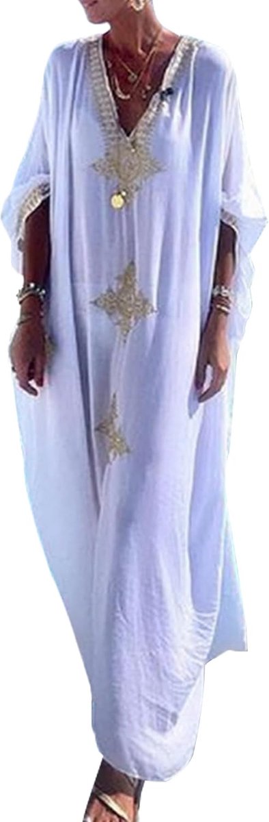 Kaftanjurken, dames, bedekking voor badpak, strandkaftan in effen kleur, loungewear