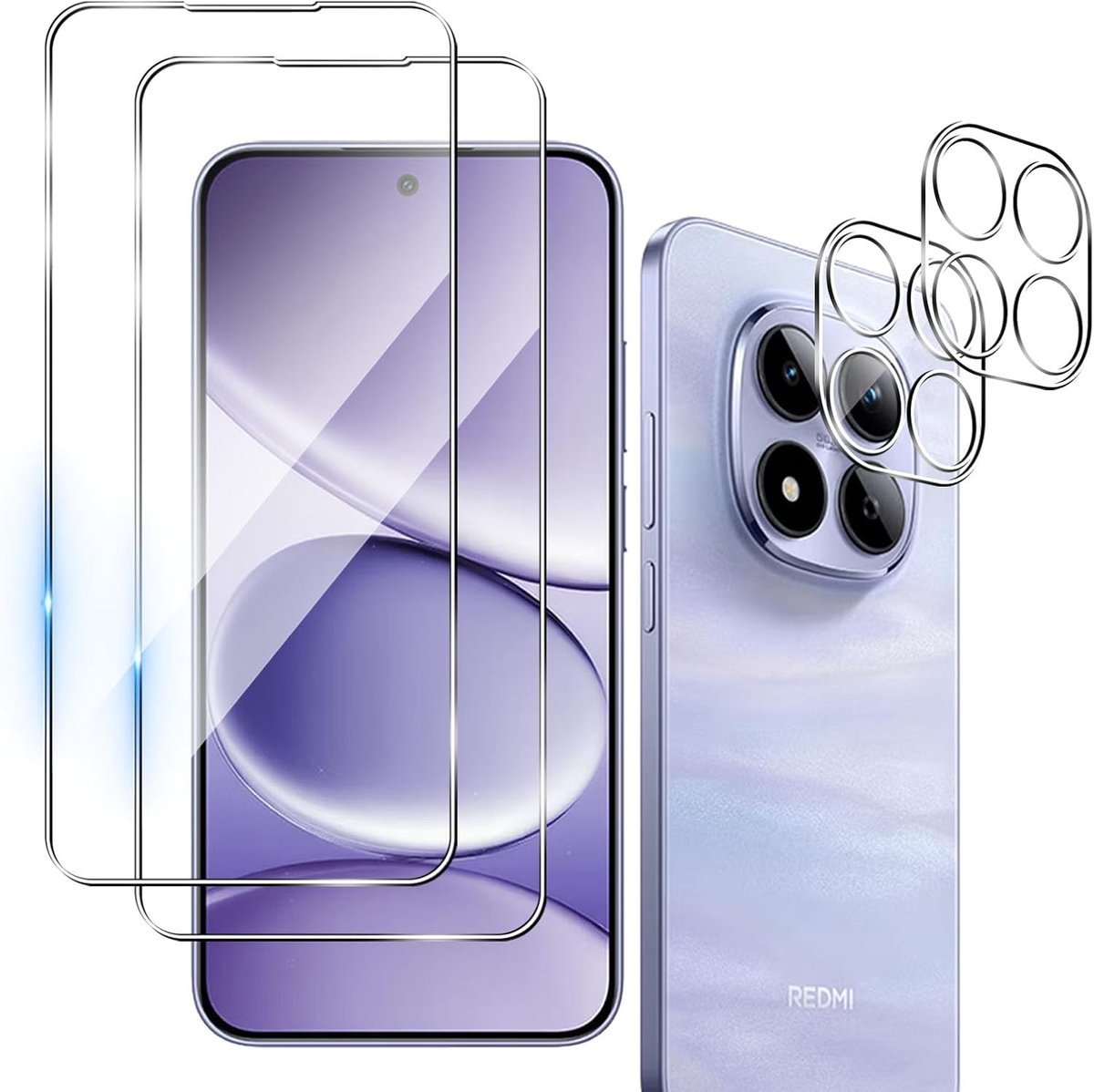 Beschermfolie van gehard glas voor Xiaomi Redmi Note 15 Pro 5G, 9H | 2 stuks camerafillen + 2 stuks displaybeschermfolie, ultrahelder, krasbestendig, zonder luchtbellen