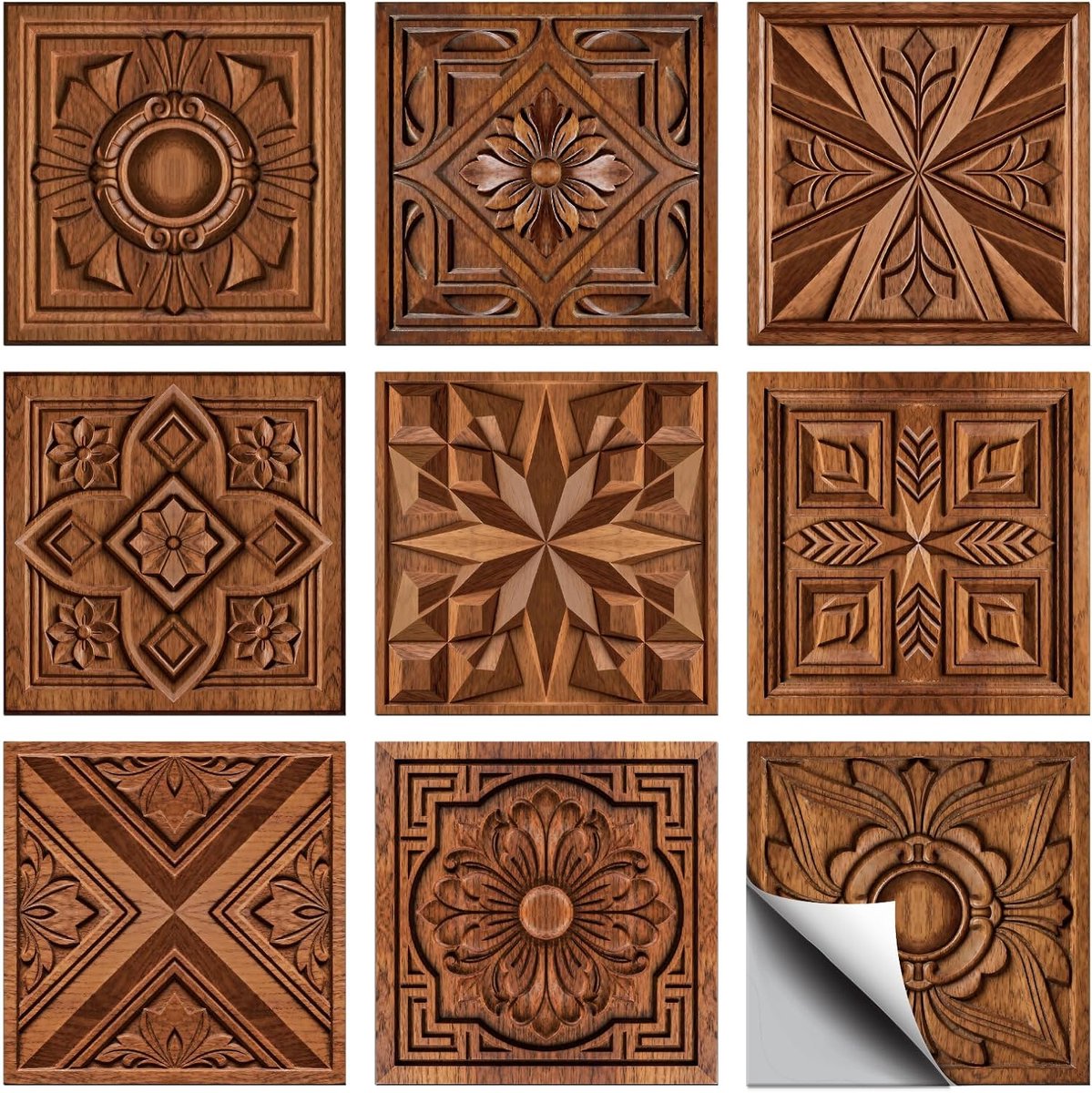 36 muurstickers, 9 stijlen, bloemenpatroon, eenvoudig, bruin, tegelstickers, houtnerf, waterdicht, voor keuken, badkamer, artistieke decoratie, 10 x 10 cm